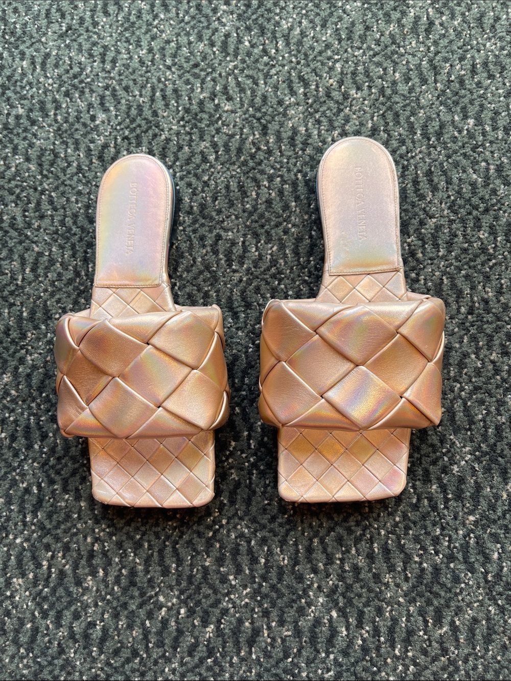 Bottega Veneta Iridescent Violet-Old Rose Woven Slide Sandals